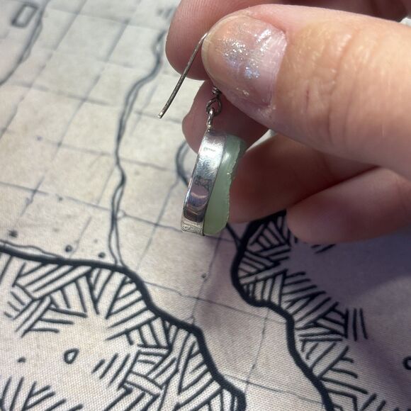 Teal Druzy 925 Sterling Silver Polished Stone Oval Shaped Dangle Earrings - Picture 5 of 6